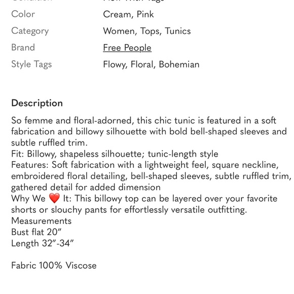 Free People Madeline Tunic in Cream Combo Sz M NWT $168R - Picture 13 of 13